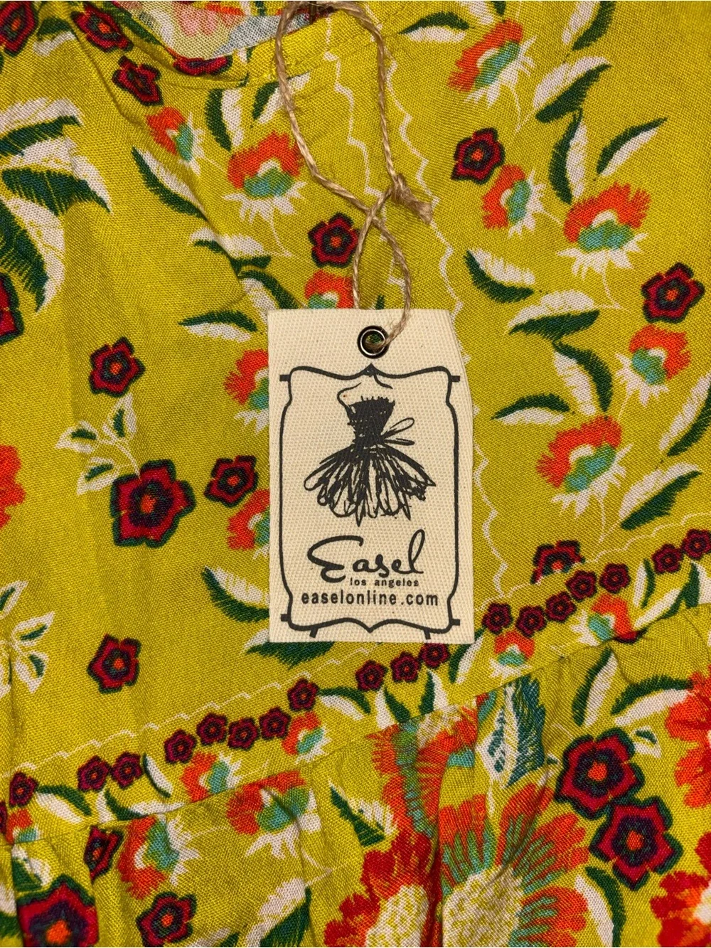 Easel Los Angeles Yellow Floral Boho Dress Size Medium Tiered Sundress - Picture 4 of 6